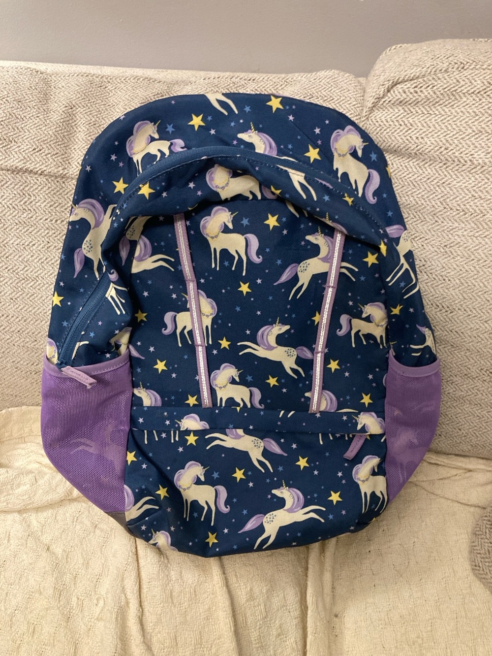 Lands' End Navy Unicorn Backpack with Purple Accents